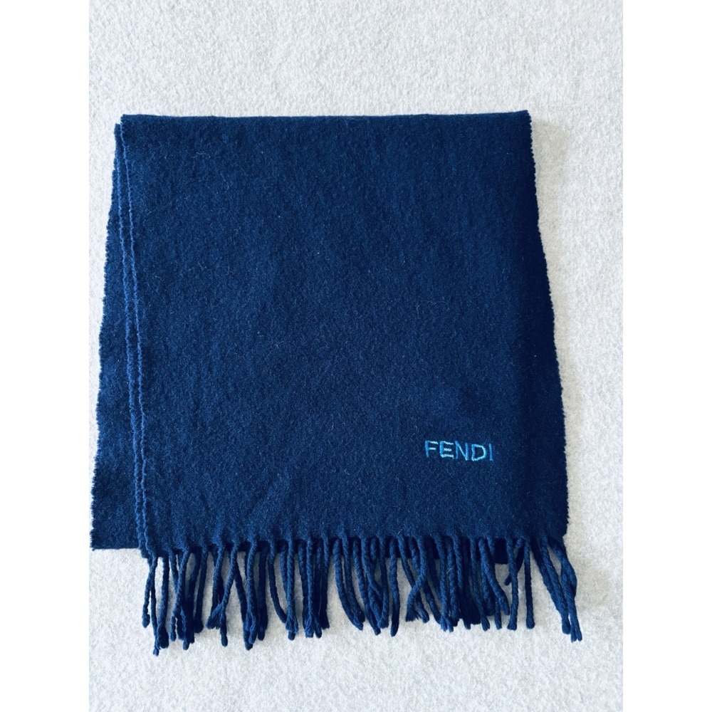 Vintage FENDI Navy Blue 100% Wool Muffler Scarf – Made in Italy